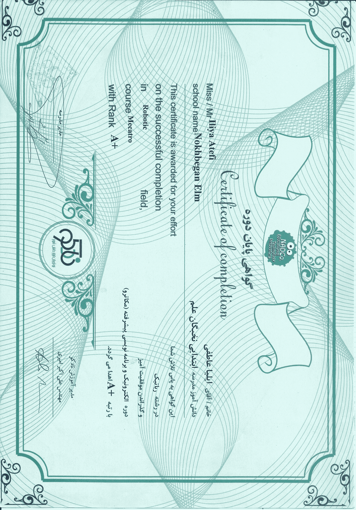 پایان دوره رباتیک (سال ششم)